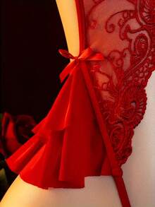 性感内衣，蕾丝镂空设计，镂空连体裤，女士连体裤和性感塑身衣 - 紅色 - 查看 4