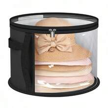 1pc Clear PVC Hat Storage Organizer With Zipper Closure, Portable Stackable Round Brim Hat Container With Handle, Transparent Fashion Hat Storage Bucket For Beach Hats, Easy To Use, Gender Reveal Party, The Perfect Gift For Colleagues, Friends, And Family, Back To School - Black and White - View 10