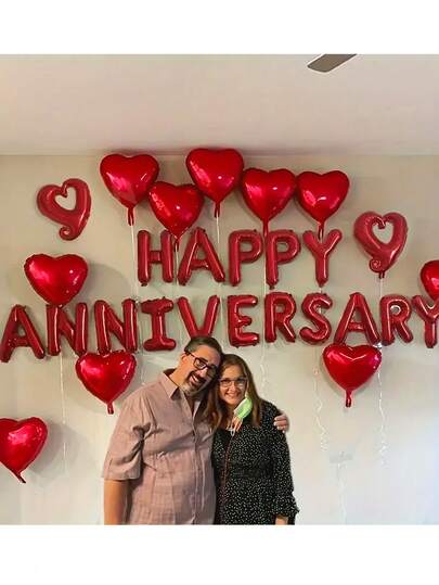 31pcs/Set HAPPY ANNIVERSARY Red Balloon Set For Anniversary Atmosphere And Background Decoration, Valentine's Day Heart-Shaped Balloon Decoration Set, Festival Party Decoration Supplies Balloon Set, DIY Decorated Balloons, Photo Decoration Props, Suitable For Valentine's Day, Anniversary, Festival Party, Atmosphere Decoration, Background Decoration, Photo Props DIY Decorative Balloons