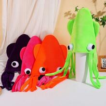 Four-Color Velvet Squid Hat Octopus Hat Party Performance Prop Novelty Toy Funny Hat - 訂製紅色章魚帽 - 查看 3