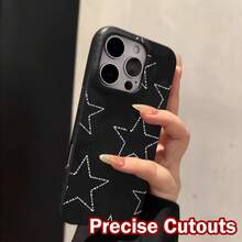 Black Star Phone Case For IPhone 16/16 Pro/16 PLUS/16 Pro Max/15/14/13/12/11, Made Of Faux Leather, Textured Surface, Shock Absorption, Scratch Resistant, Creative, Fashionable, Lightweight, High Quality, Anti-Slip, Anti-Fingerprint Protective Soft Case - 1 cái - Xem 2