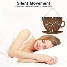 1个不对称仿木纹挂钟，创意不对称咖啡杯造型挂钟，简约木纹挂钟，适用于卧室、客厅、办公室、厨房、浴室 - 1個 - 查看 3