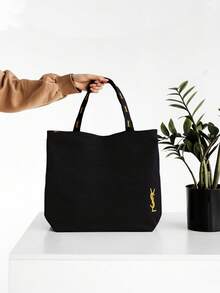Yves Saint Laurent Tragbare, öffenbare Aufbewahrungstasche, lässige schwarze Segeltuch-Umhängetasche, Kosmetiktasche, multifunktionale Mode-Einkaufstasche - Schwarz - Übersicht 1