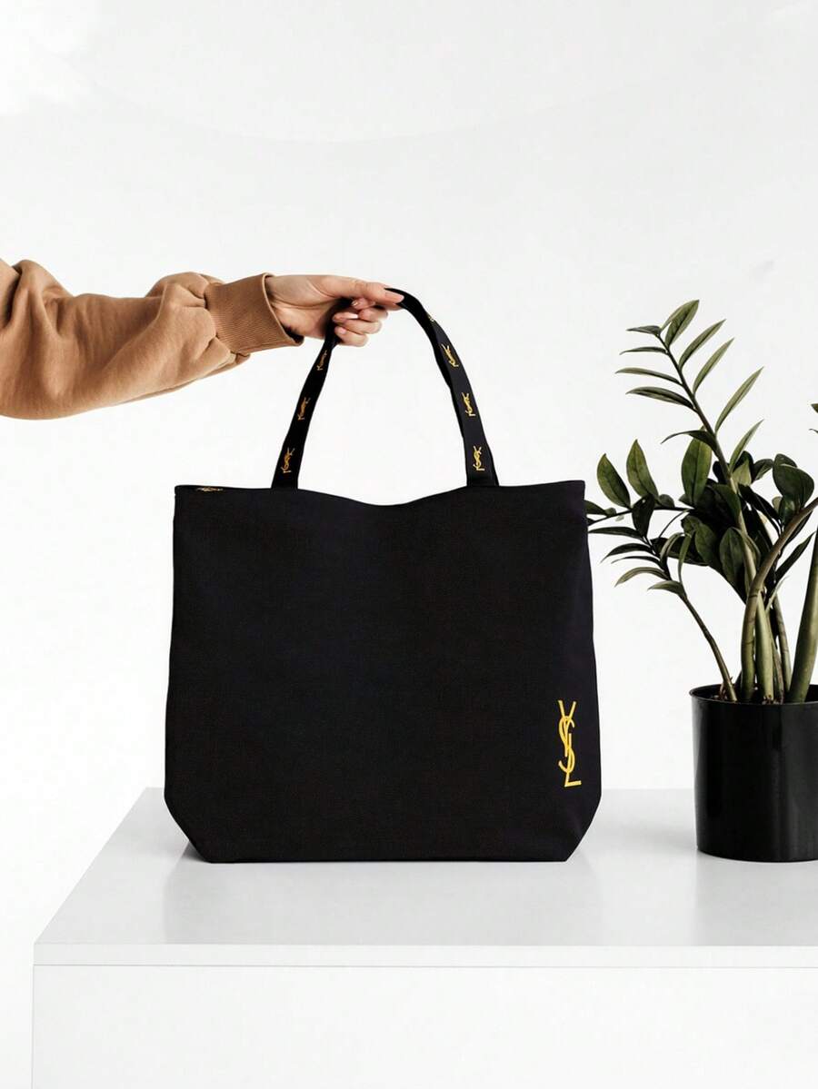 Yves Saint Laurent Tragbare, öffenbare Aufbewahrungstasche, lässige schwarze Segeltuch-Umhängetasche, Kosmetiktasche, multifunktionale Mode-Einkaufstasche - Schwarz - Übersicht 1