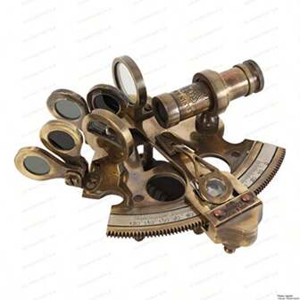 Antique Style Solid Brass Ship Sextant With Leather Box