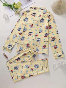 CRAYON SHINCHAN 2件套蜡笔小新牛奶丝柔软透气卡通印花长袖睡衣套装，女款，随机印花，春秋/冬季服装 - 黃色 - 查看 8