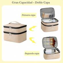 BestoU Cosmetiquera para Maquillaje Cosmetiquera de Viaje Bolsa de Maquillaje Portatil Organizador de Maquillaje Grande Multifuncional Neceser Mujer Beige - Beis - Ver 3