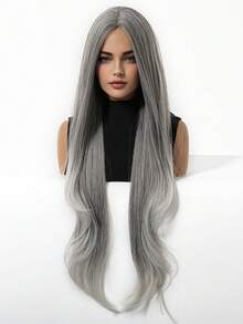 32 Inch Extra Long Wavy Gray Synthetic Wig, Women Daily Party Wear Heat Resistant Long Curly Wig, Cosplay Wig - Grey - View 6