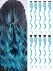 10pcs Set Purple ,Pink, Red, Sky Blue Clip In Synthetic Hair Extension Long Curl Heat-Resistant Hair Piece For Women Girls , Cosplay Party Holiday - Multicolor - View 11