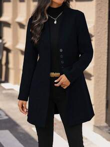 Women Trench Coats - Navy Blue - View 4