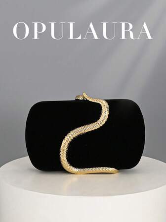 OpulAura 女士复古时尚丝绒手拿包，蛇纹搭扣设计，欧美风格，蛇皮简约盒式手拿包，适合婚礼、晚宴、正式场合、派对等场合，可作手提包、单肩包使用，配有高品质链条肩带