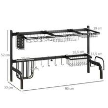 HOMCOM 2-Tier Dish Drainer With Hooks And Drying Tray Made Of Steel, Black 51-93 Cm For Kitchen