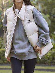 CAMEL CROWN Women's Down Vest, Autumn And Winter Warm White Short Down-Filled Vest, Casual Jacket - Oak Ash - View 2