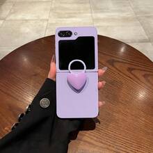 Ốp lưng điện thoại màu tím tối giản sang trọng với vòng hình trái tim, tương thích với Samsung Galaxy ZFlip7 Z Flip6 ZFlip 5, cũng tương thích với điện thoại . - Màu tím - Xem 4