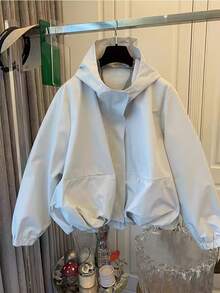 时尚女士春秋季连帽拉链防风外套，高端风格，2025新款欧洲系列 - 冷灰白色 - 查看 6