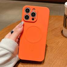 磁吸式超薄液态硅胶手机壳，内衬防刮超细纤维，防指纹，全方位摄像头保护，防震，兼容 17/16/15/14/13/12/11 Pro Plus Max/Mini/7/8/SE/7P/8P/X/XR/Xs Max - 橘色 - 查看 4