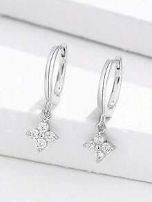 2pcs Luxury Earrings Set, Sparkling Cubic Zirconia Stud Earrings, Sweet Jewelry Gift For Women Party & Wedding - Bông tai hình cỏ ba lá - Xem 8