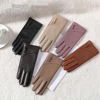 1 双极简保暖手套，女士户外防风保暖 PU 触屏手套，适合秋冬季节，可用于晨练、骑行、旅行、滑雪、徒步等活动。