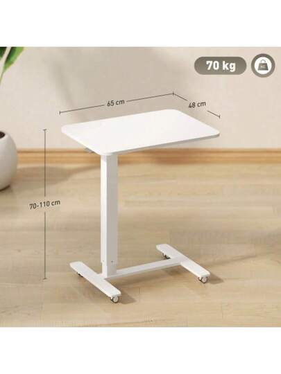 HOMCOM Height Adjustable Office Chair, Shaped Desk, Space Saving Laptop Rolling Desk/Side Table, Ideal Or Living Room, White, Maximum Load 70 Kg, 65 48 110 Cm view 5