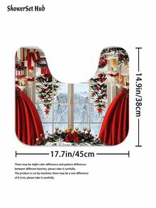1/3/4pcs Christmas Winter Shower Curtain Set With Gift Balls, Snowflake, And Bow, Red And Green Polyester Fabric, Washable, U-Shaped Toilet Lid Cover, Non-Slip Bath Mat, Festive Holiday Bathroom Decor With 12 Hooks - Multicolor - View 10