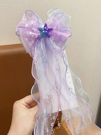 1pc Mermaid Hair Clip, Children Princess Hair Accessory With Bow, Girls Hair Clip Decoration