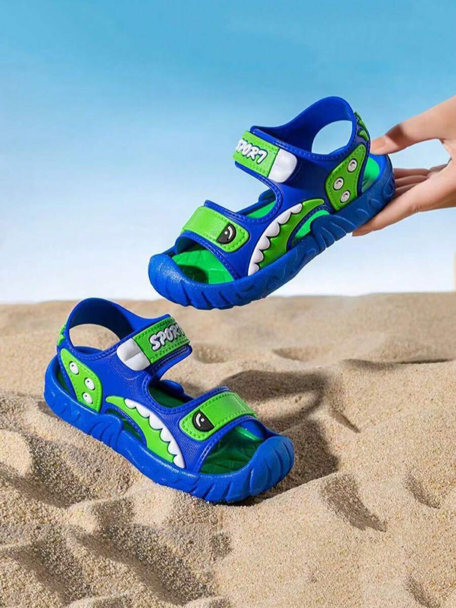 1 Pair 2026 New Summer Boys Sandals, Casual Beach Shoes, Hook And Loop, Elementary School, Toddler, Kids Outdoor Leisure Sports Sandals - Blue - View 1