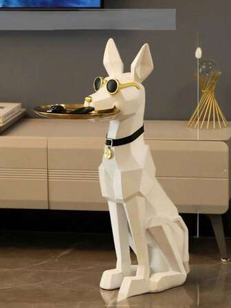 1 PIEZA Estatua de resina de perro con gafas de sol realista, nueva decoración de arte moderno para el hogar, bandeja de almacenamiento, decoración de habitación para guardar llaves, frutas, café, libros, bebidas, cerveza, bocadillos, lápiz labial, cuidado de la piel, teléfono móvil, monedas, artículos pequeños, regalo para el hogar, vacaciones, fiesta y uso multifuncional, mejor regalo de cumpleaños.