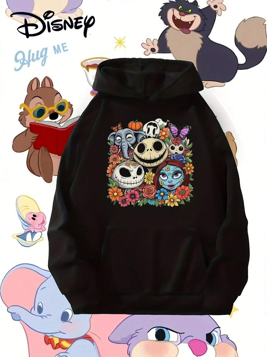 's Tim Nightmare Before Christmas Hooded Sweatshirt -  & Sally Gothic Pullover, Soft Long Sleeve Pocket Sweater For Tim Fans, Casual Winter Wear (Officially Inspired) - 黑色 - 查看 1