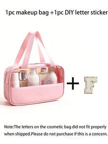 1个透明PVC化妆收纳包，字母图案，防水便携，毛绒字母拉链设计，简约风格，可定制字母贴纸，女士旅行洗漱包，浴室字母组合洗漱包（A~Z），送给妈妈的礼物，沙滩包，沙滩必备，沙滩巾收纳袋，沙滩配件，沙滩用品，度假包，秋冬季度假必备，情人节礼物