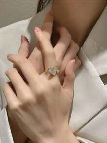 1pc High-End New Arrival Copper Heart-Shaped Micro-Inlaid Ring For Women, Fashion And Luxury Design, Adjustable Opening Valentines,Mom,Mother,Mother's Day,Gift