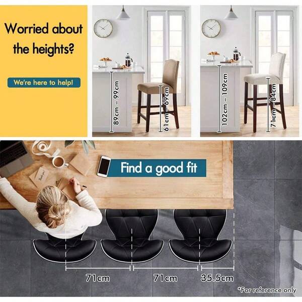 Bar Stool 2Pcs Adjustable Kitchen Barstools Luna Swivel Counter Dining Chair In 54-75cm Seat Height With Antiski...