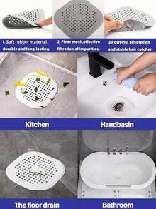 1个硅胶毛发收集器，吸盘式设计，易于清洁，适用于淋浴地漏、浴室和厨房水槽，家居浴室装饰，秋季装饰，返校装饰 - 彩色 - 查看 3