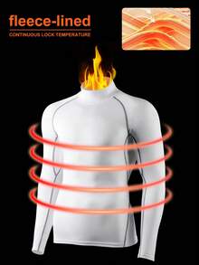 Mens 3Pcs Thermal Compression Long Sleeve Top Fleece Lined High Neck For Running Skiing Gym Snow - Black - View 7