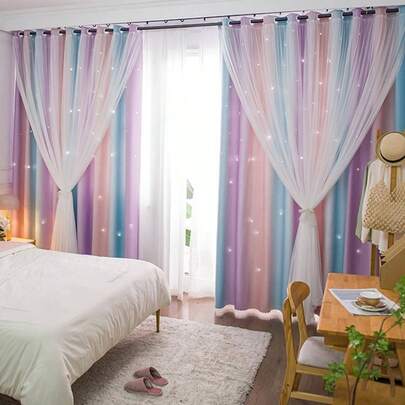 Curtains Bedroom Room Curtain Colorful Window Nursery Curtain 63 Inches Length Room Darkening Grommet 2 Layers Pink Purple, W52 X L63