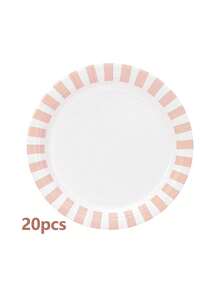 10pcs/20pcs/50pcs Pink Striped Paper Plates 9 Inch Disposable Pink White Stripe Paper Platters Pastel Striped Carnival Dessert Plates For Birthday Bridal Baby Shower Wedding Lunch Dinner Party Decorations - 彩色 - 查看 7