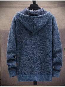 韩版男士全拉链商务/通勤加厚针织开衫毛衣外套，带口袋、保暖内衬和帽子