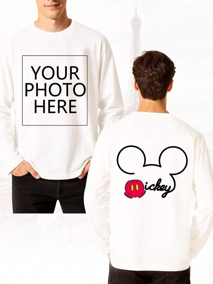 Disney [Custom] IP Licensed, Men's Long Sleeve T-Shirt Customization Service, Supports Exclusive Slogans/Creative Patterns/Anime Characters/Couples/Pets/Selfies/Celebrity Portraits, Fashionable And Versatile Long Sleeve T-Shirt, Men's T-Shirt. - White - View 1