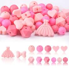 44pcs Core Silicone Beads DIY Jewelry Making Kit With High Heel, Heart, Bow For Necklace, Bracelet, Keychain Craft, Creative Fashion Gift For Women Girls, Craft Lovers - Heart-shaped Mixed Set - View 2
