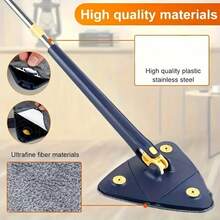 1set, Triangle 360° Rotating Cleaning Mop, Long Handle Floor Mop, Hands-Free Wash Squeeze Mop, Wet And Dry Dual-Use Cleaning Mop, For Floor Wall Ceiling Corner Glass, Cleaning Supplies, Cleaning Tool - 藏蓝色 - 查看 4