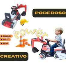 Excavadora Montable Para Niños Cochesito Con Palanca Sonidos - Naranja - Ver 5