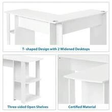(= Wf314182aaa) Corner Desk, Computer Desk 140 Cm, L-Shaped Corner Desk With 2 Shelves, H75 / W140 / L140 Cm, White