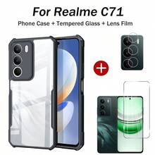 Funda para teléfono Realme C71, protector de pantalla de vidrio templado y película protectora para lente, resistente y a prueba de golpes, transparente y acrílico - Negro - Ver 1
