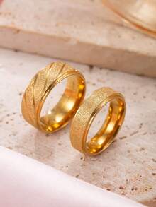 2pcs Elegant Minimalist Stainless Steel 18K Gold Plated Couple Rings, 6mm Matte Finish Women's Ring, 8mm Matte Finish Men's Ring, Suitable For Engagement, Women's Gift, Everyday Couple Wear - Gold - View 33