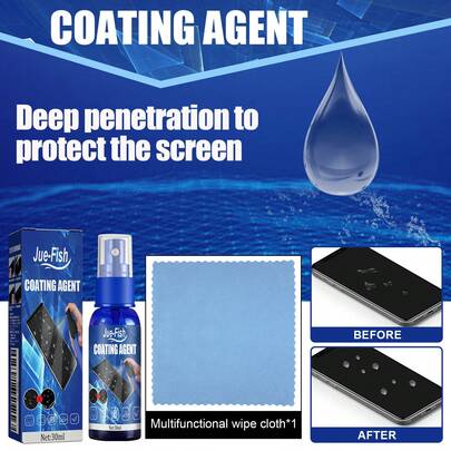 Screen Coating Agent, Mobile Screen Cleaner, Scratch Resistant, Fingerprint Resistant, Glass Hydrophobic, Oil Repellent Coating Solution