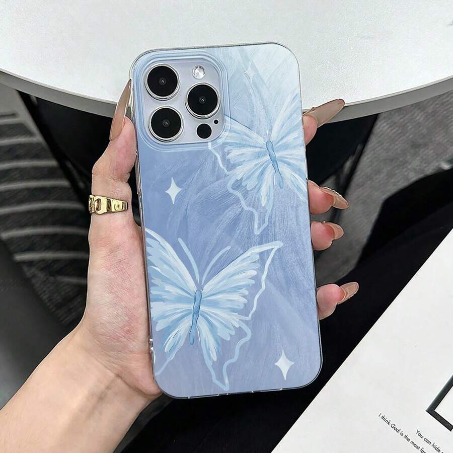Funda Blue Butterfly Dream para 17, 16 Pro Max, 15 Pro Max, 13 y 12. Fabricada en TPU resistente, con diseño a prueba de golpes y caídas. Su impresionante diseño artístico de mariposas le da un toque de elegancia y estilo, convirtiéndola en el regalo perfecto para amantes de la moda, familiares y amigos. - transparente - Ver 1