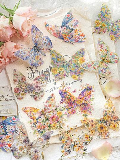 10张彩色花卉主题贴纸，适用于剪贴簿、复古创意美学贴纸，可用于日记本、计划本、DIY装饰、节日礼物、个性化剪贴簿、学校用品、趣味贴纸、Kindle剪贴簿用品