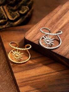 1pc Asymmetrical Stainless Steel Sunburst Open Ring, Suitable For Men And Women, Elegant Christmas/Birthday Gift - Multicolor - View 5