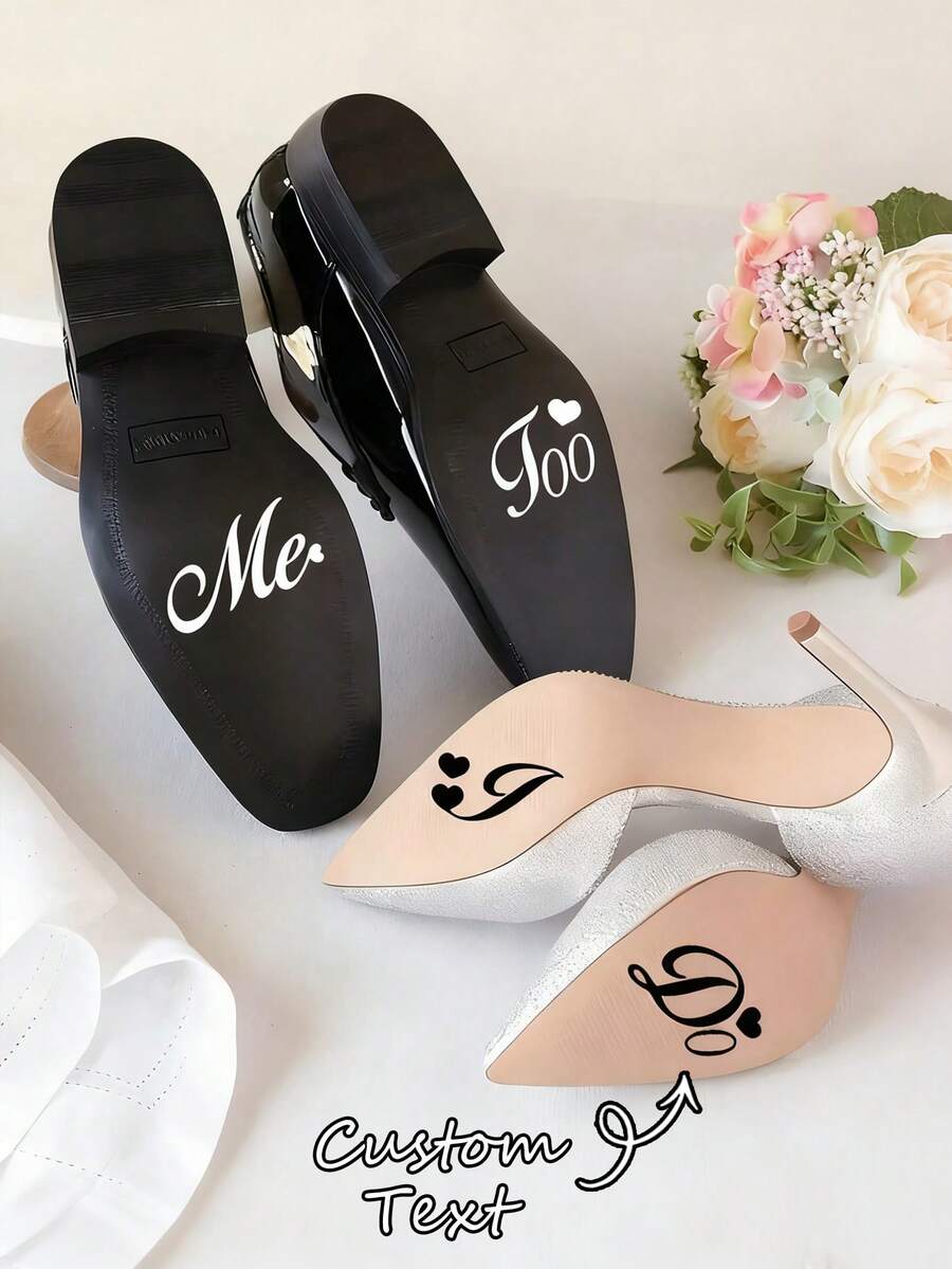 Customizable Wedding Decoration Stickers, Wedding Accessories Couple Shoe Stickers, Bride And Groom Wedding Shoe Stickers, Waterproof Removable Wedding Shoe Stickers, Suitable For "I Do" Wedding Decoration Design