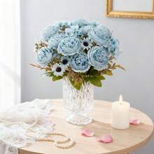 1/27PCS Artificial Flowers-Peony, Silk Peony, Fake Plants, Home, Dining Room, Living Room, Outdoor Garden Decoration,The Art Of Inserting Flowers, Photography Props, Autumn, Vase, Flower Wall, Flower Wreath, Bridal Bouquet, Wedding Decoration, DIY Flower Wreath Materials, Birthday Party Decoration Materials, Home Decoration Accessories - Blue - View 3