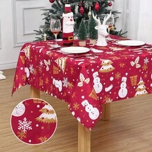 Weihnachtstischdecke, Waschbar, Knitterfrei, Tischdecke, dekorative Tischdecke, mit Schneemann,Hirsch,Weihnachtsbaum, knitterfreie,Tischset für Partys, Essen, Bankett im Freien - Schneemann 140x140cm - Übersicht 8